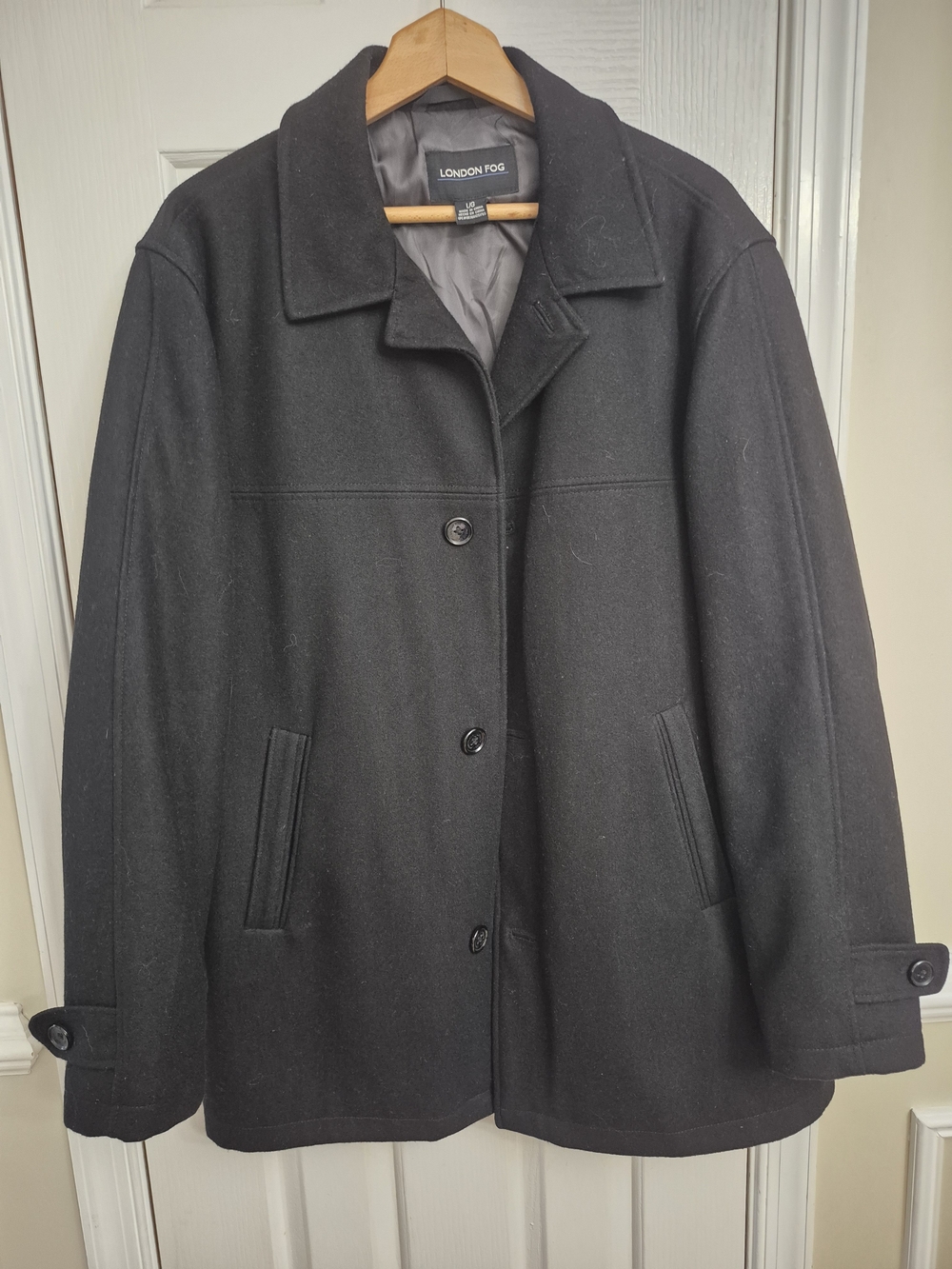 London Fog Black Wool Peacoat with Notch Collar